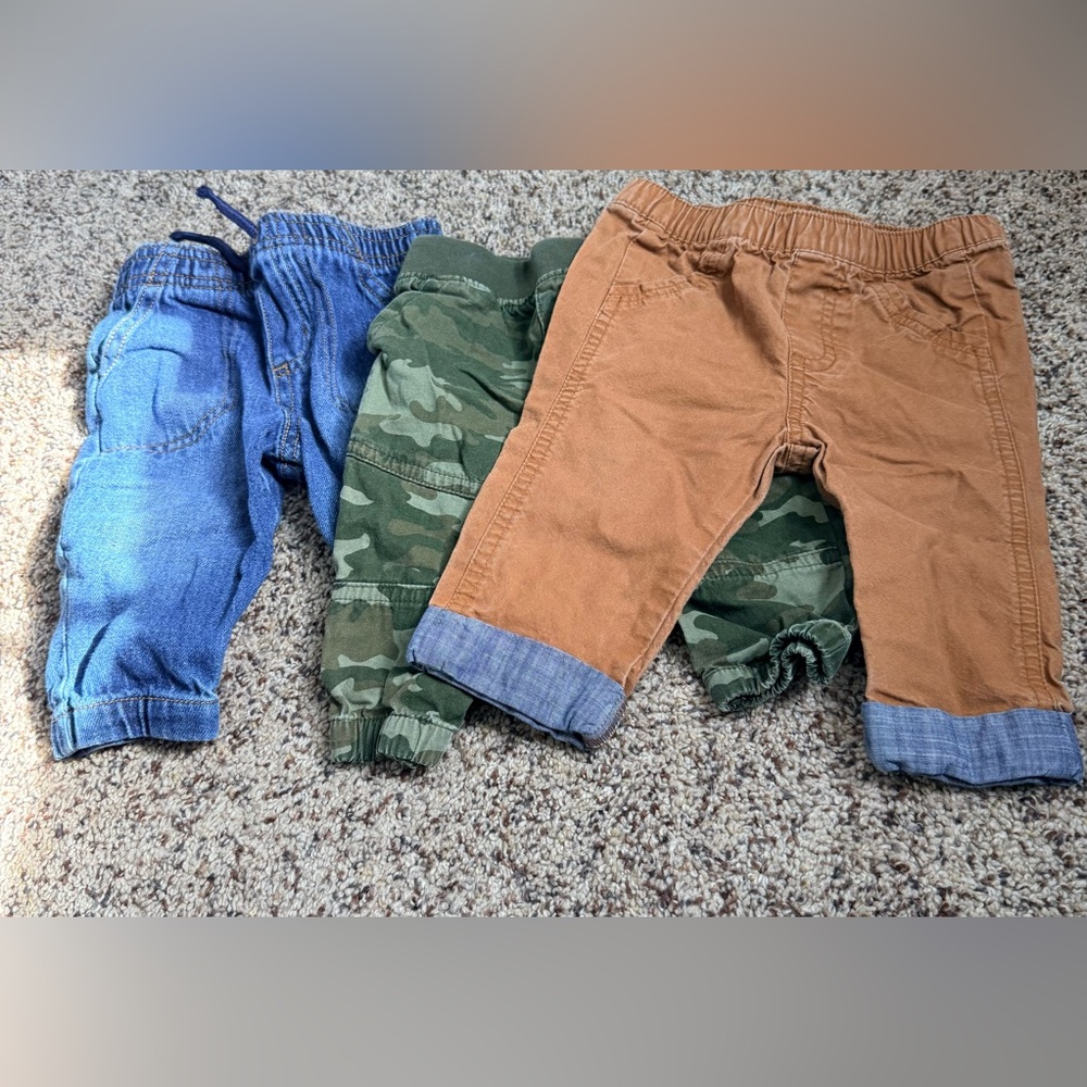 Set of Baby Pants - Denim, Camo, and Tan 3-6 Months